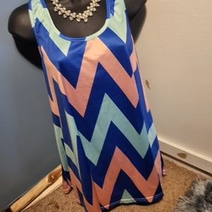 DREAGAL Silky Sleeveless Zag Striped Pink, Royal & Mint Top in Lg